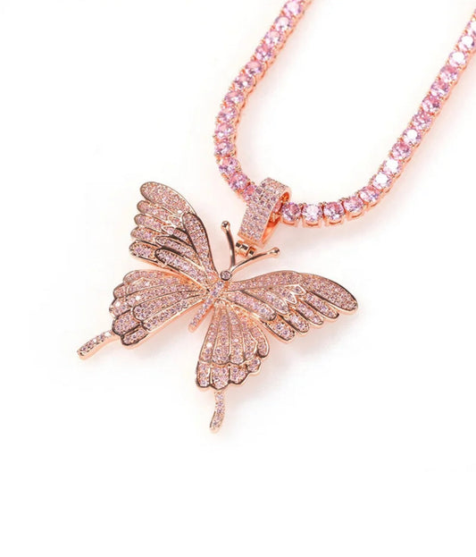 Fashion pink tennis butterfly necklace