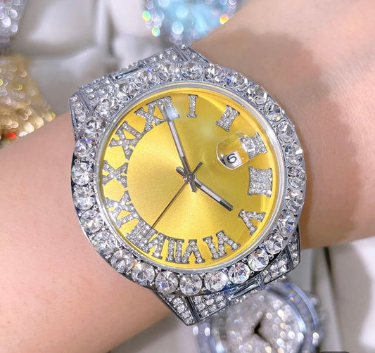 Irreplaceable Silver/Yellow Stainless Steel Iced Out Watch y