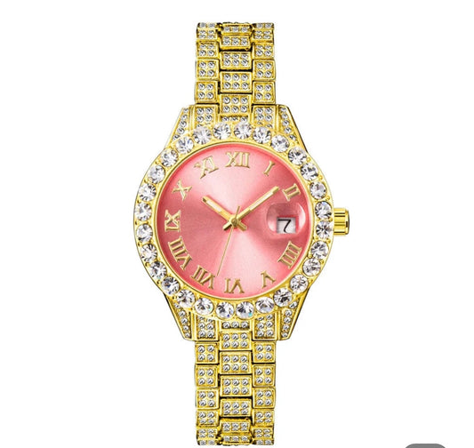 Irreplaceable Gold/ Pink Stainless Steel Iced Out Watch