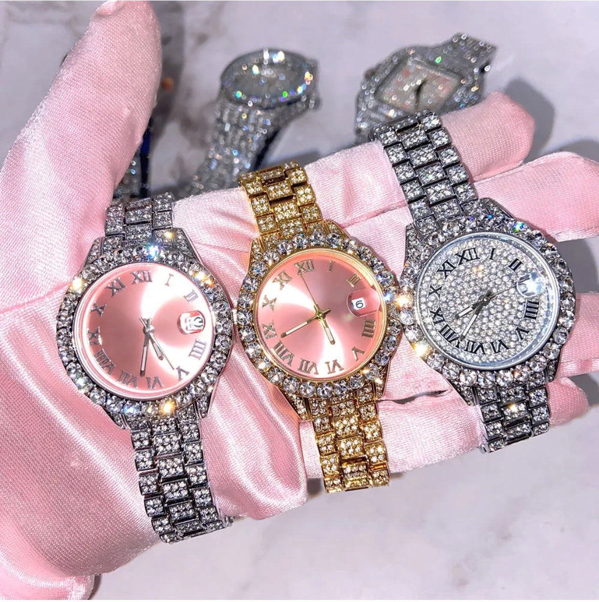 Irreplaceable Gold/ Pink Stainless Steel Iced Out Watch