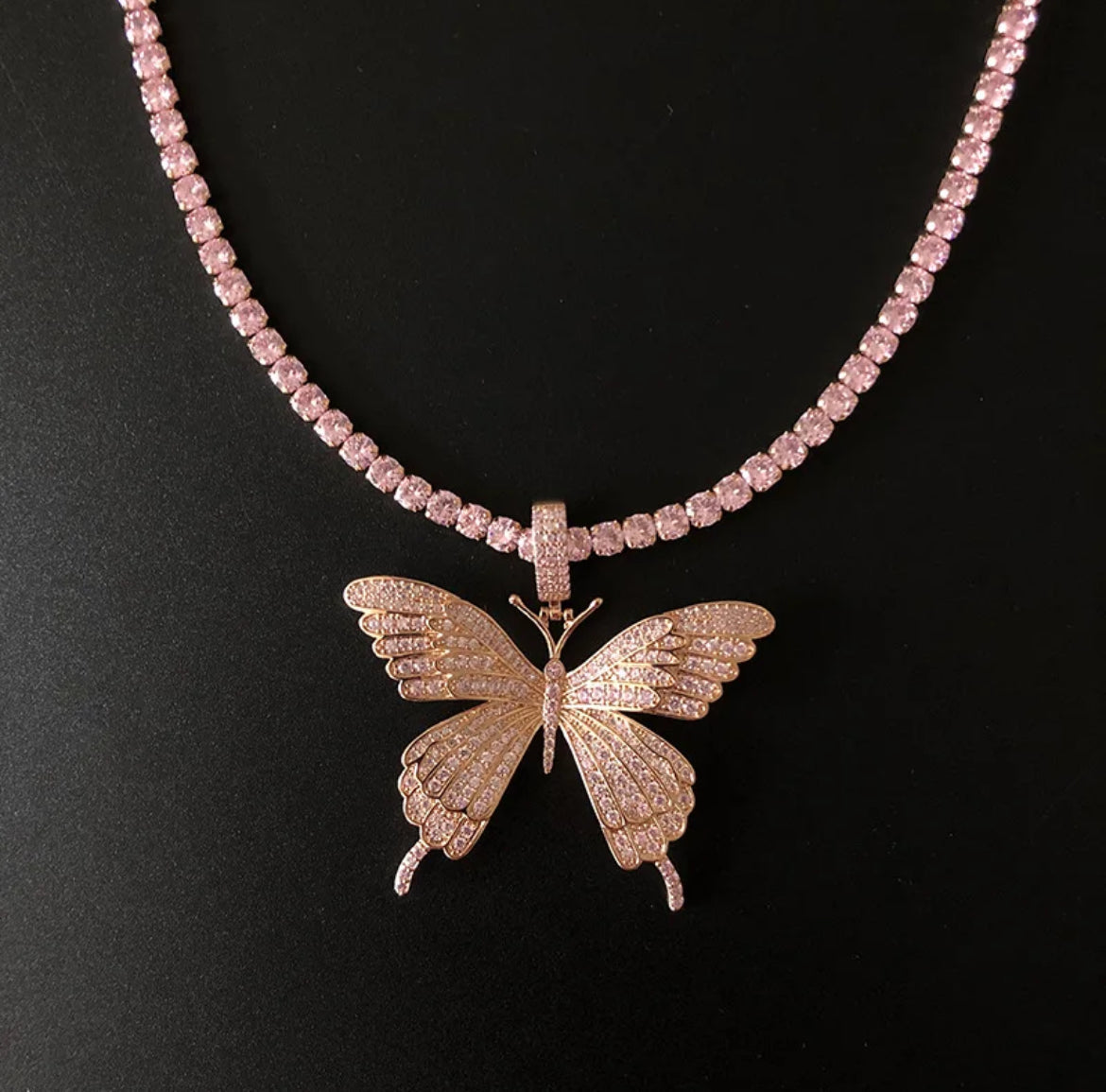 Fashion pink tennis butterfly necklace