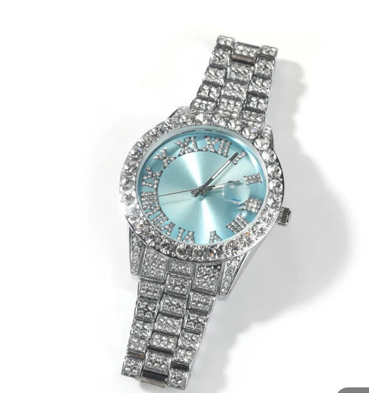 Irreplaceable Silver/Blue Stainless Steel Iced Out Watch