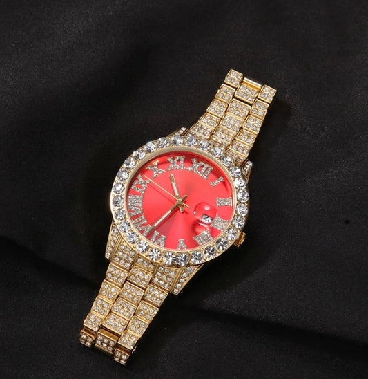 Irreplaceable Gold/Red Stainless Steel Iced Out Watch
